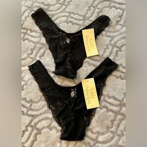 2-Pack Lady Princess Black Lace Panties Size 7 NWT Sheer Thong